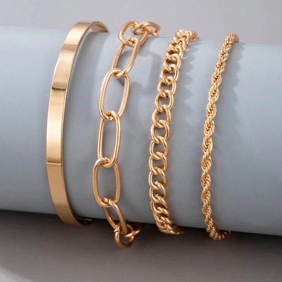 Jewelry - Gold minimalist bracelet set chain cuff bangle